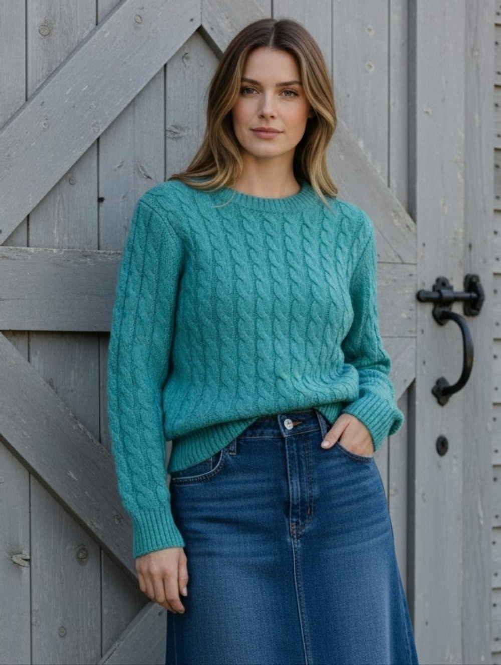 Vintage Anne Klein 100% Cashmere Turquoise Cable Knit Sweater